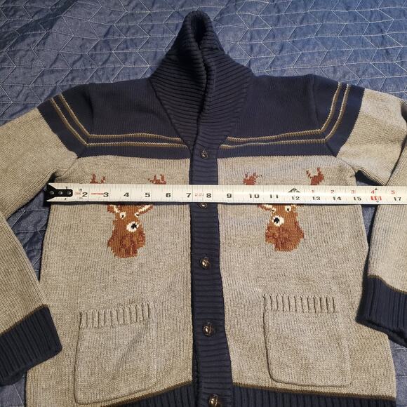 Janie & Jack Size 8 Reindeer Sweater Shawl Neck Cardigan Holiday Winter Preppy - Picture 6 of 8